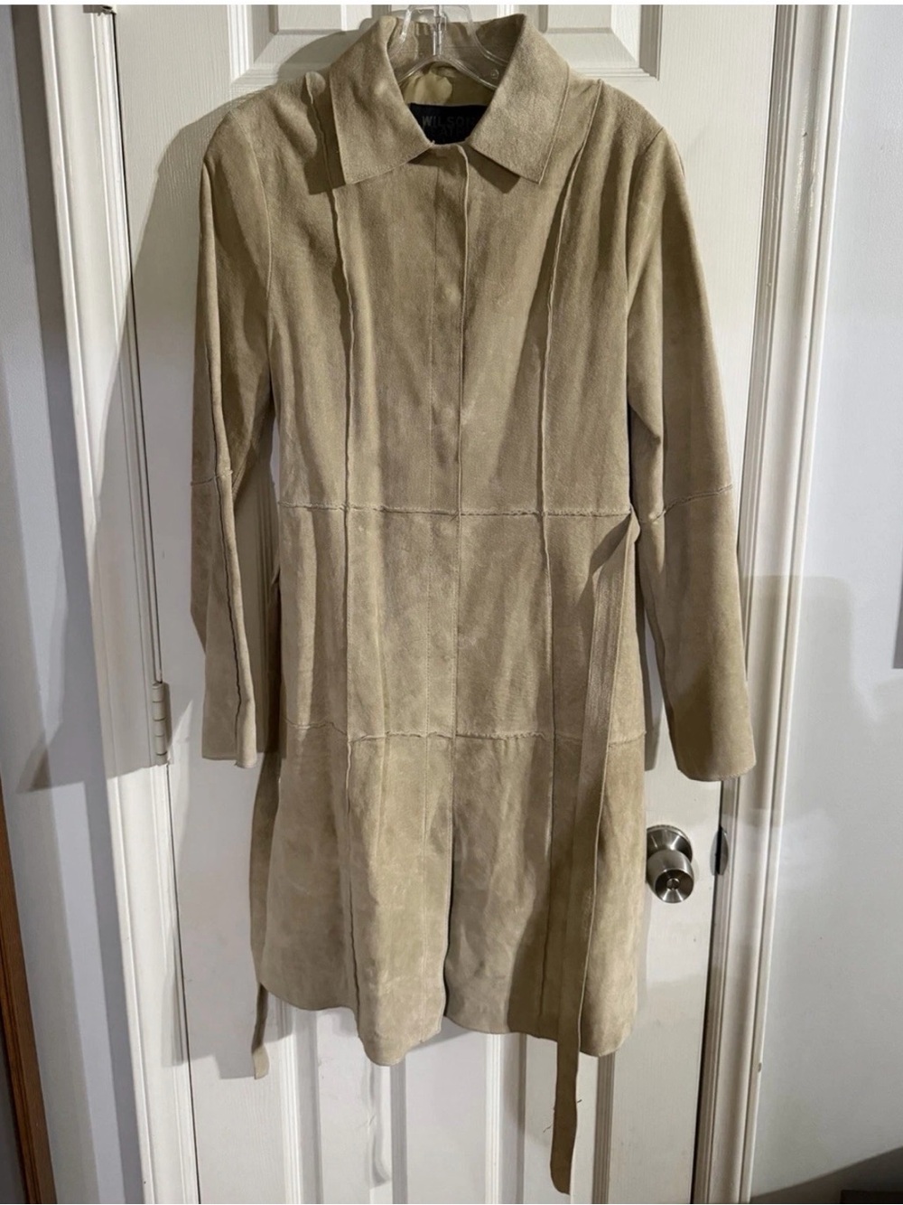 Wilsons Leather Pelle Studio Vintage Tan Suede Trench Coat Jacket Belted Medium